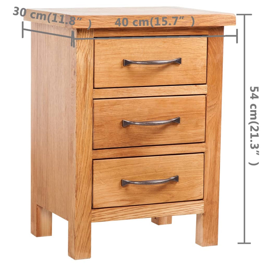 Nachtkastje met 3 lades 40x30x54 cm massief eikenhout