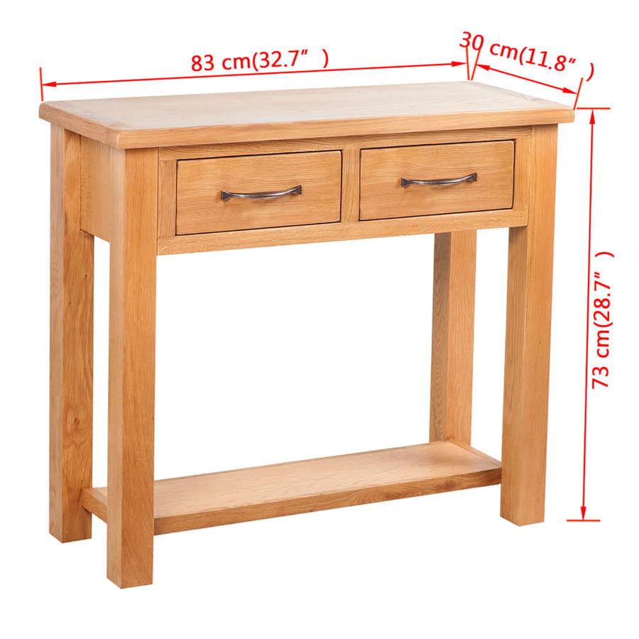 Wandtafel met 2 lades 83x30x73 cm massief eikenhout