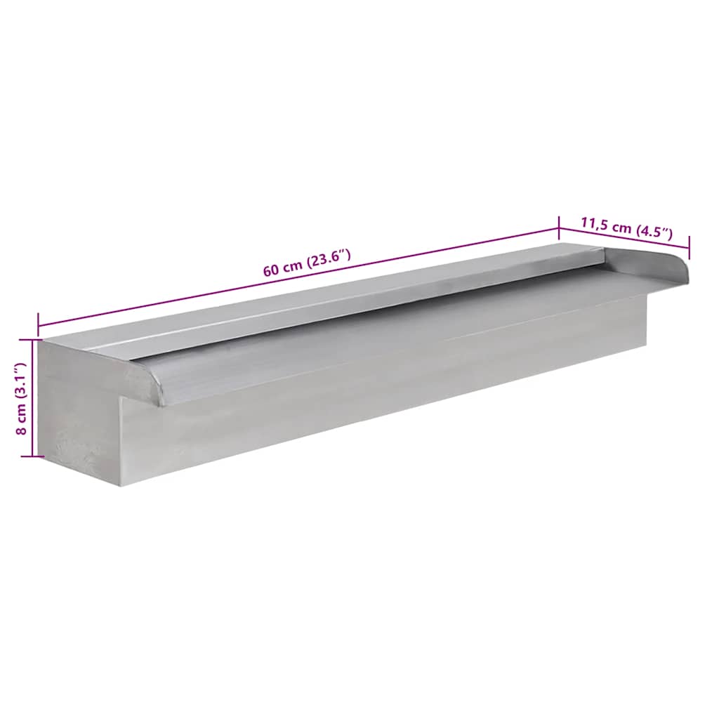Zwembadwaterval rechthoekig 60 cm roestvrij staal