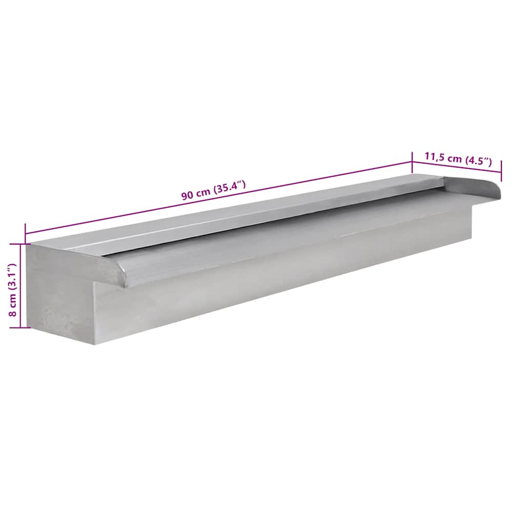 Zwembadwaterval rechthoekig 90 cm roestvrij staal