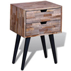 Bedside table with 2 drawers made of recycled teak wood