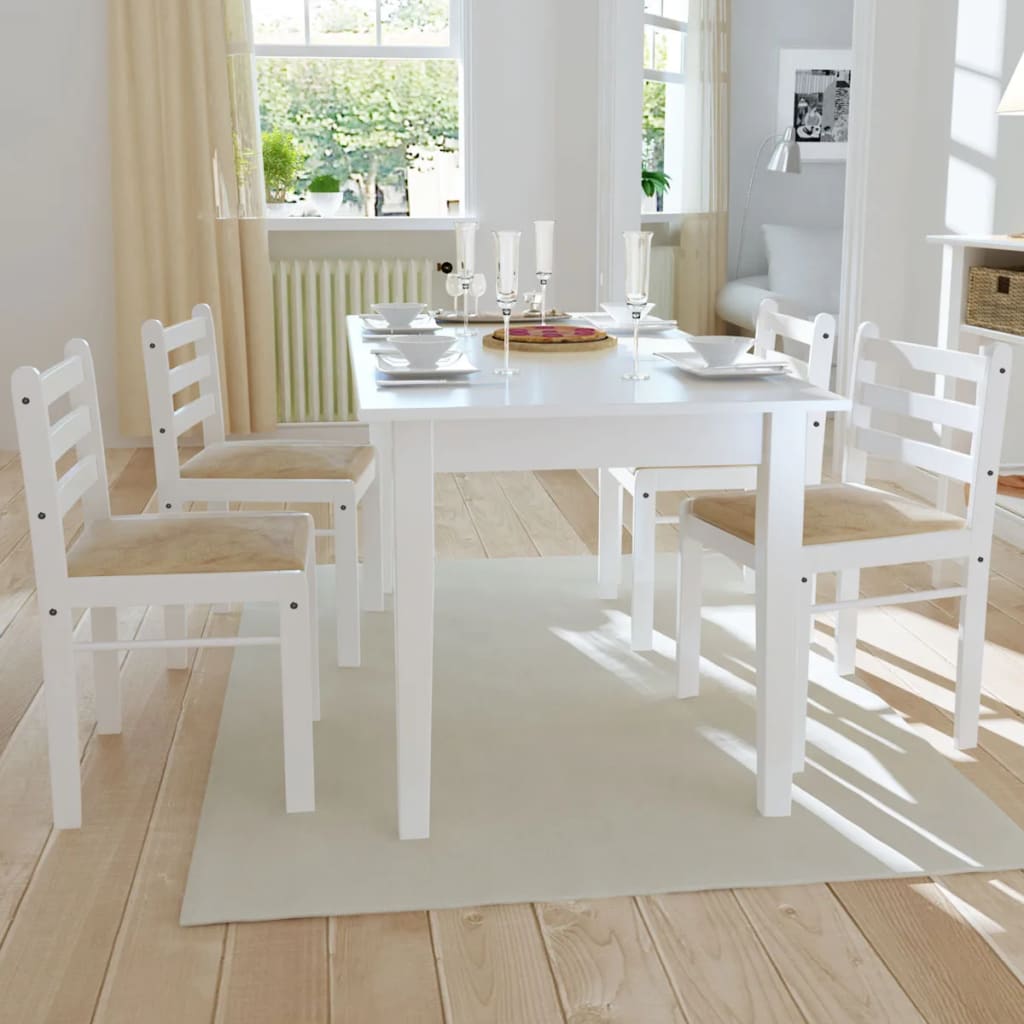 Eetkamerstoelen Massief Rubberwood En Fluweel 4 Wit