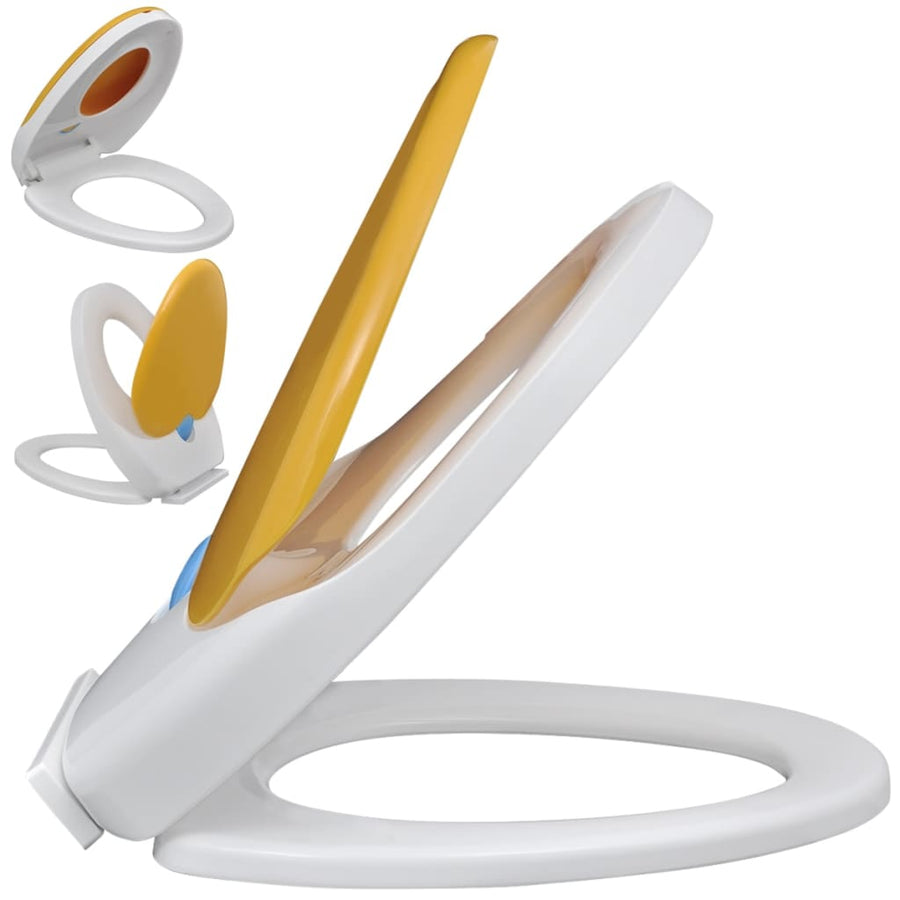 Toiletbril Voor Volwassenen/Kinderen Soft-Close Wit En Geel