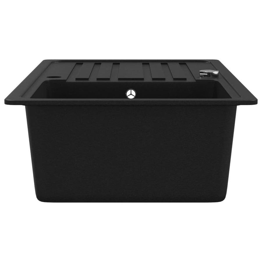 Gootsteen Graniet Enkele Spoelbak Met Afvoer Omkeerbaar Zwart