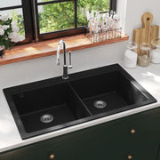 Spoelbak opbouw graniet dubbele bak zwart 860x510 mm