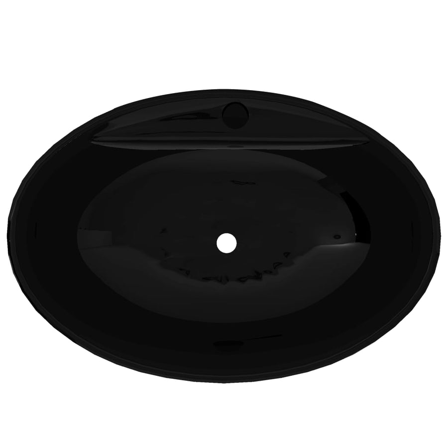 Wasbak met overloop, keramiek, ovaal, zwart Zwart