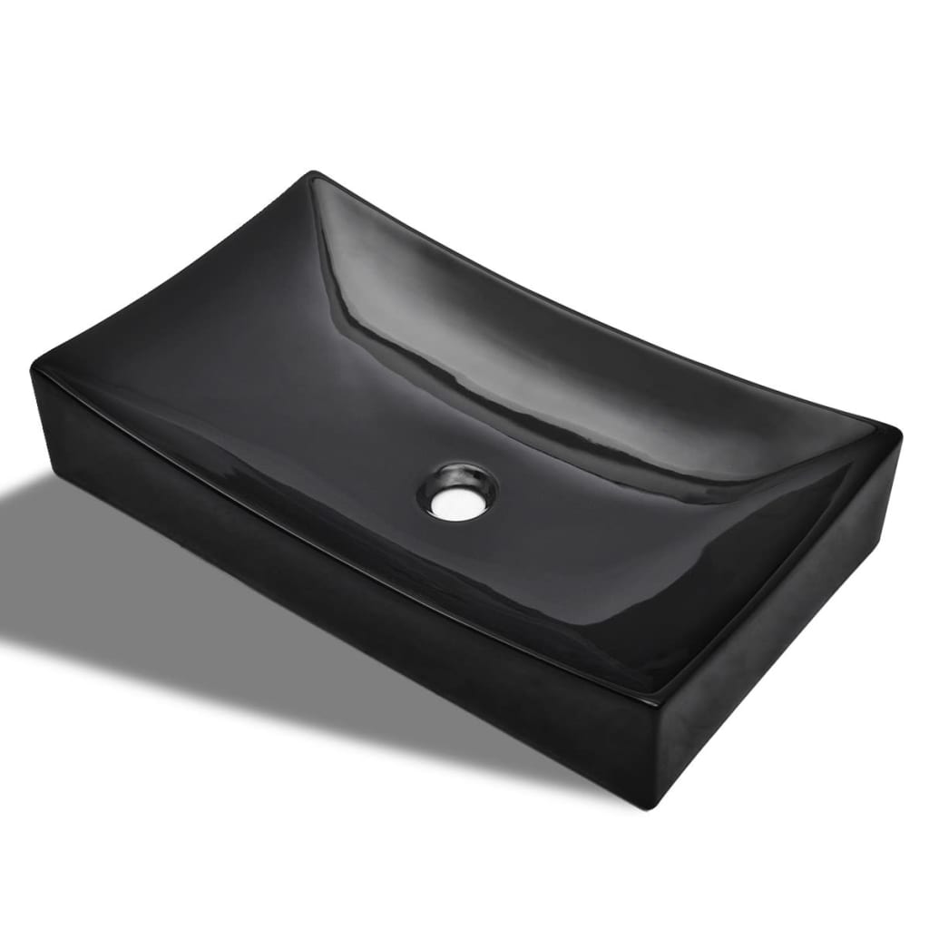 Wasbak, Keramiek, Rechthoekig, Zwart