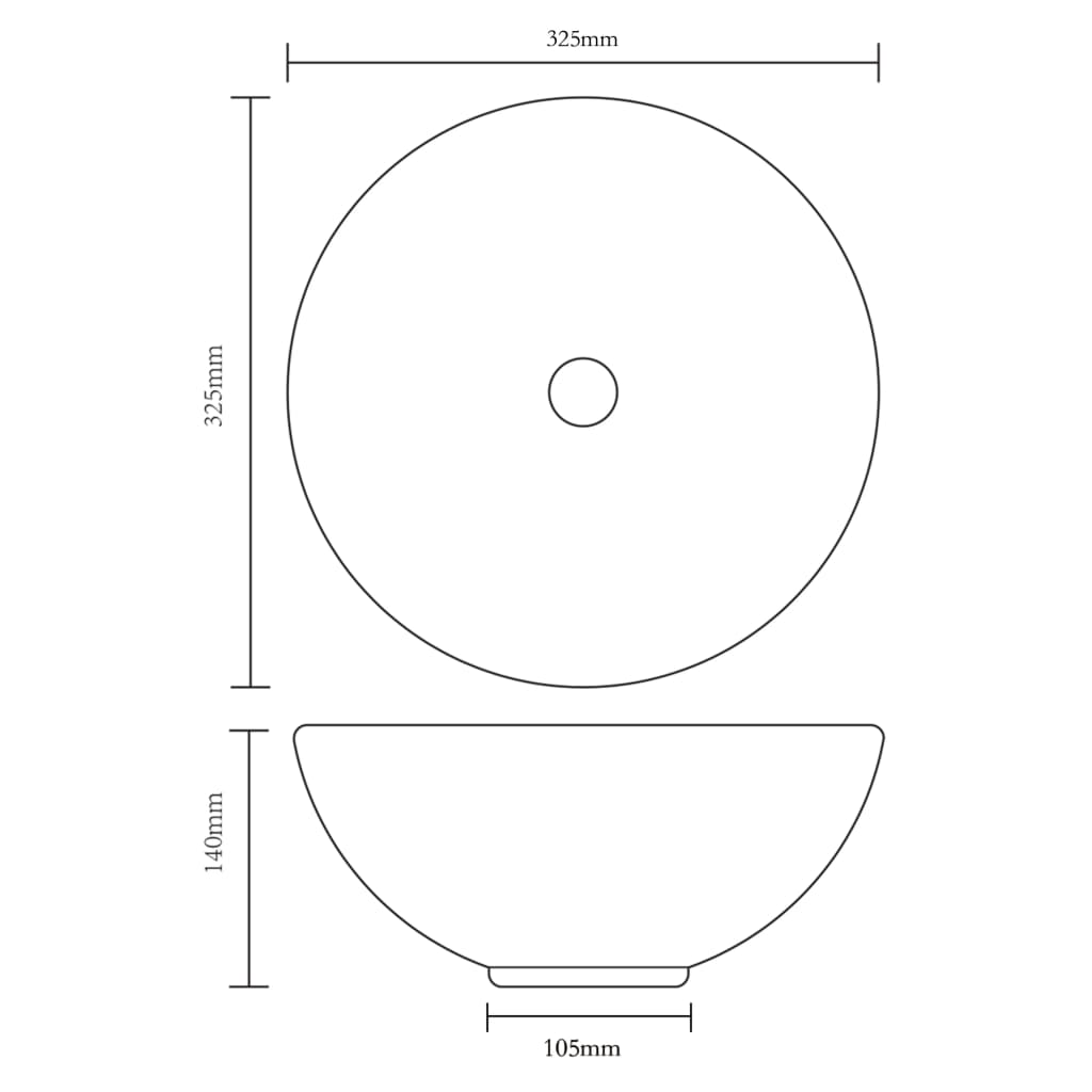 Wasbak, keramiek, rond, zwart 325 mm 32.5 x 14 cm Zwart