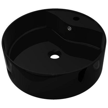 Wastafel met kraangat en overloop rond keramiek zwart 46.5 x 15.5 cm Zwart