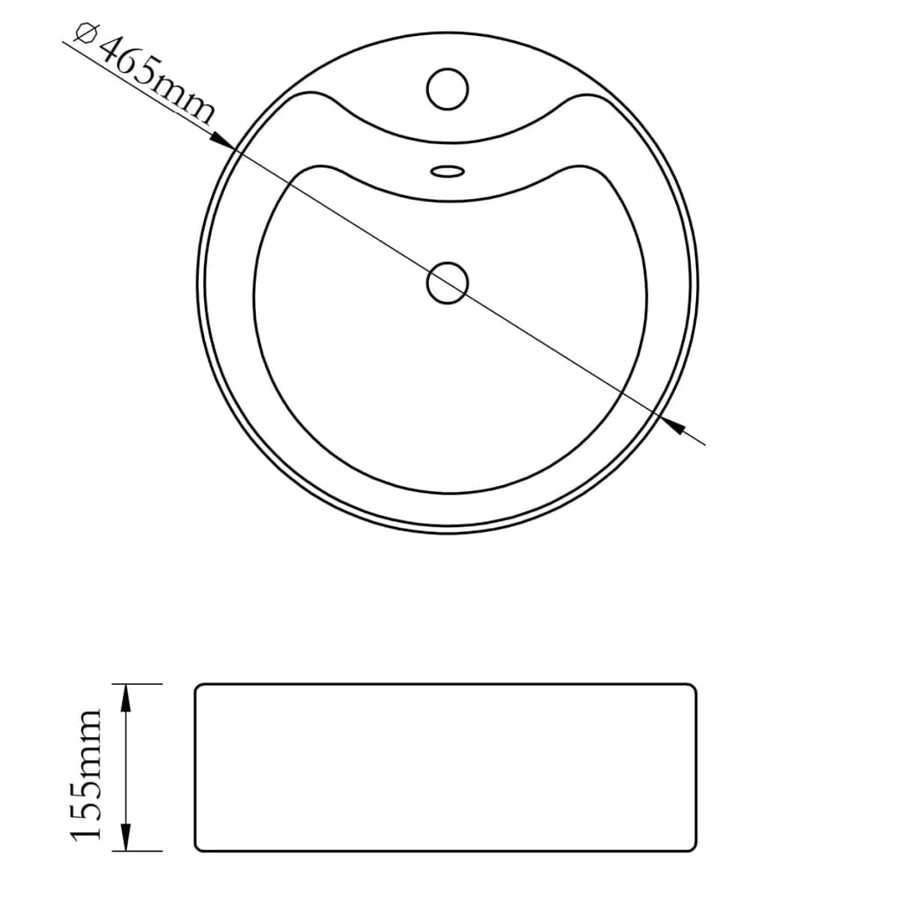 Wastafel met kraangat en overloop rond keramiek zwart 46.5 x 15.5 cm Zwart