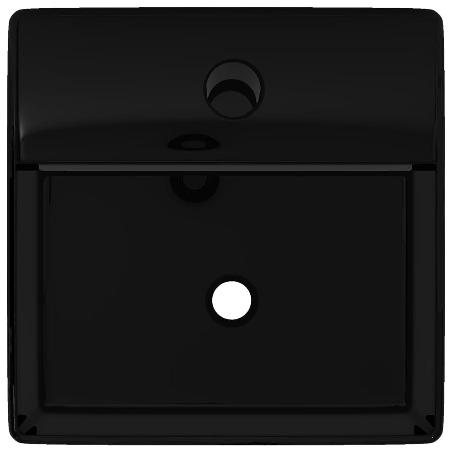 Wastafel met kraangat zwart vierkant keramiek Zwart