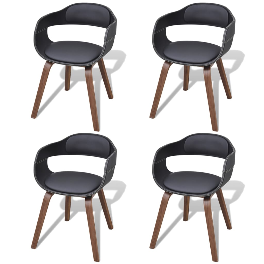 Eetkamerstoelen Gebogen Hout En Kunstleer 4 Zwart