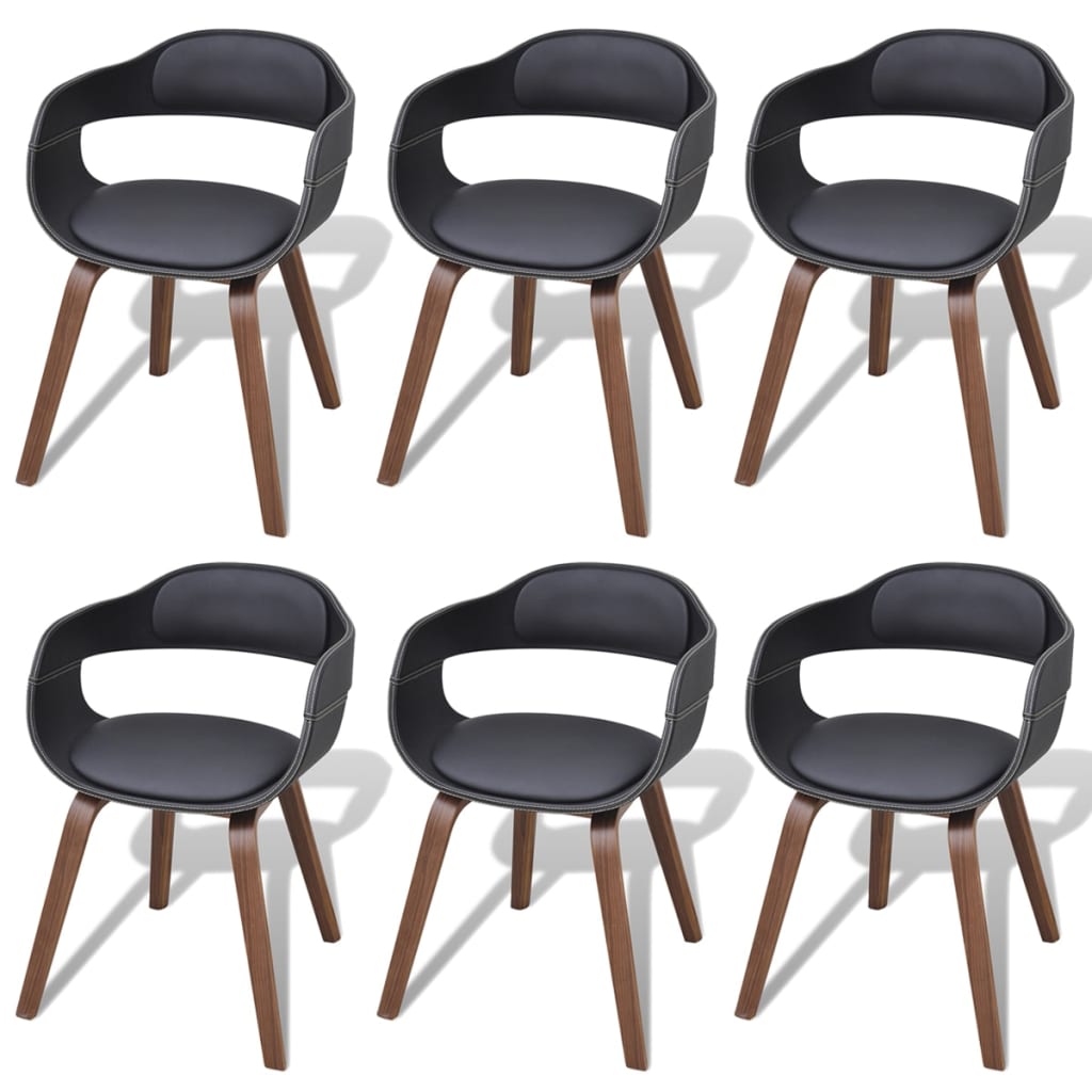 Eetkamerstoelen Gebogen Hout En Kunstleer 6 Zwart