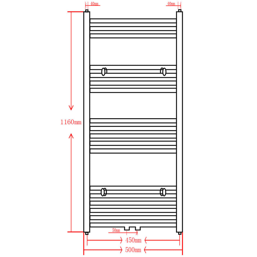 Radiator / Handdoekenrek Zwart 500 x 1160 mm Recht