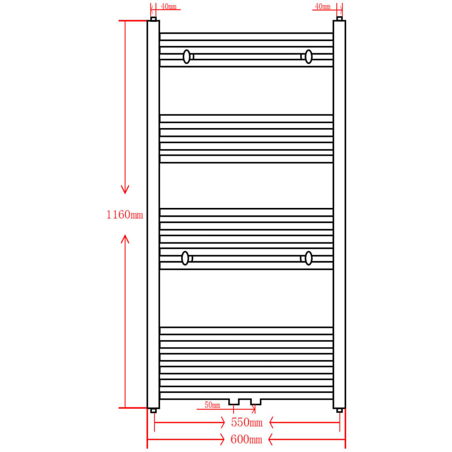 Radiator / Handdoekenrek Zwart 600 x 1160 mm Recht
