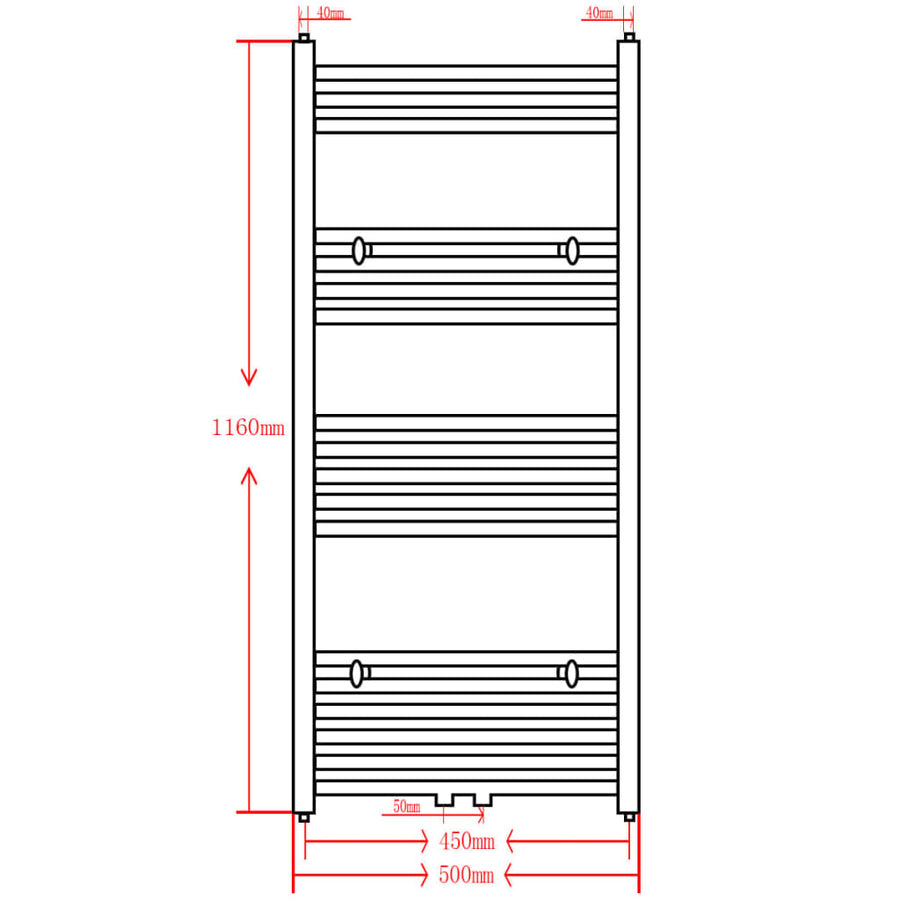 Radiator / Handdoekenrek Zwart 500 x 1160 mm Gebogen