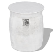 Hammered aluminum stool/side table, silver colored