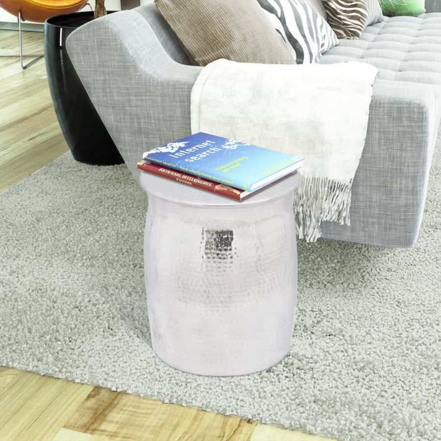 Krukje/Bijzettafeltje Gehamerd Aluminium Kleurig 42 cm Zilver