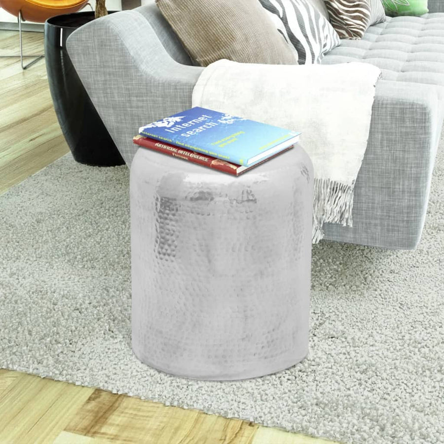 Krukje/Bijzettafeltje Gehamerd Aluminium Kleurig 47 cm Zilver
