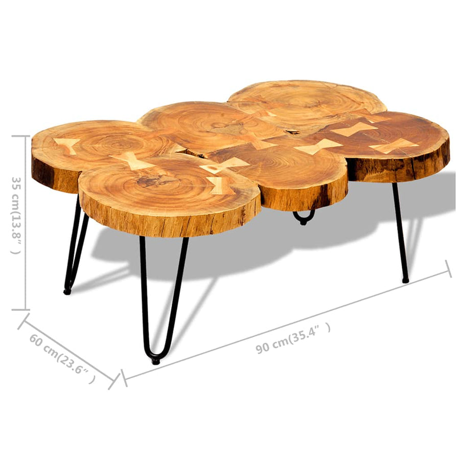Salontafel met 6 boomstammen 35 cm massief acaciahout