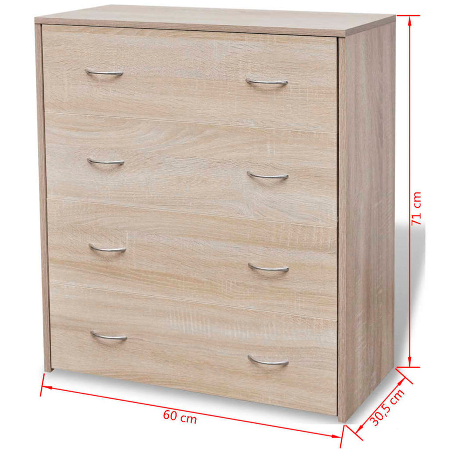 Dressoir Met 4 Lades 60X30,5X7 Cm Kleur Eiken