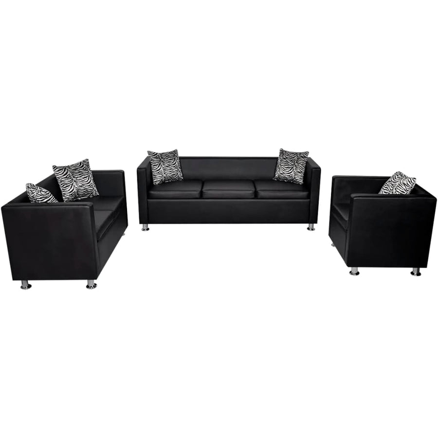Bankstel Kunstleer Zwart Fauteuil + tweezitsbank + driezitsbank
