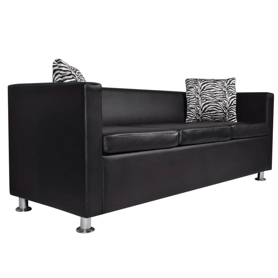 Bankstel Kunstleer Zwart Fauteuil + tweezitsbank + driezitsbank