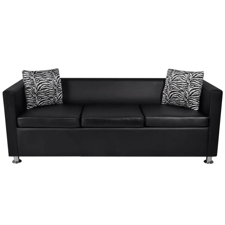 Bankstel Kunstleer Zwart Fauteuil + tweezitsbank + driezitsbank