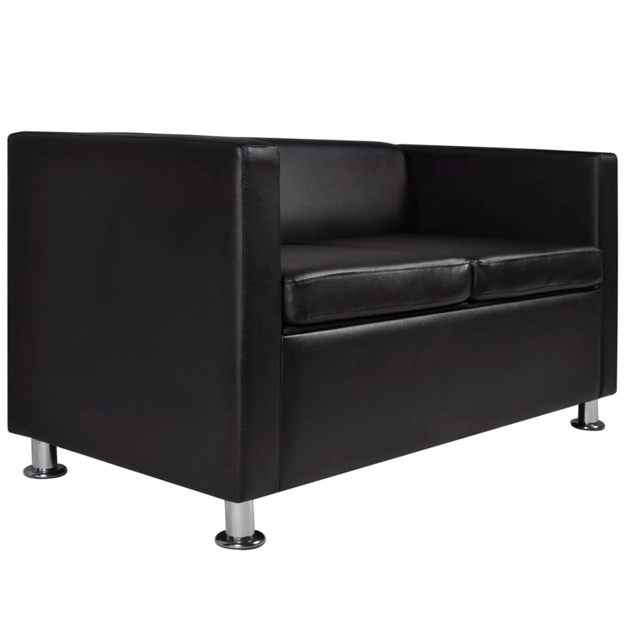 Bankstel Kunstleer Zwart Fauteuil + tweezitsbank + driezitsbank