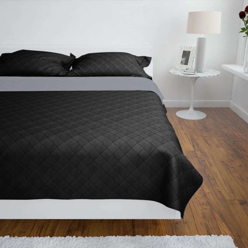 Bedsprei Gewatteerd Dubbelzijdig 170X210 Cm Zwart/Grijs 170 x 210 cm Zwart en grijs