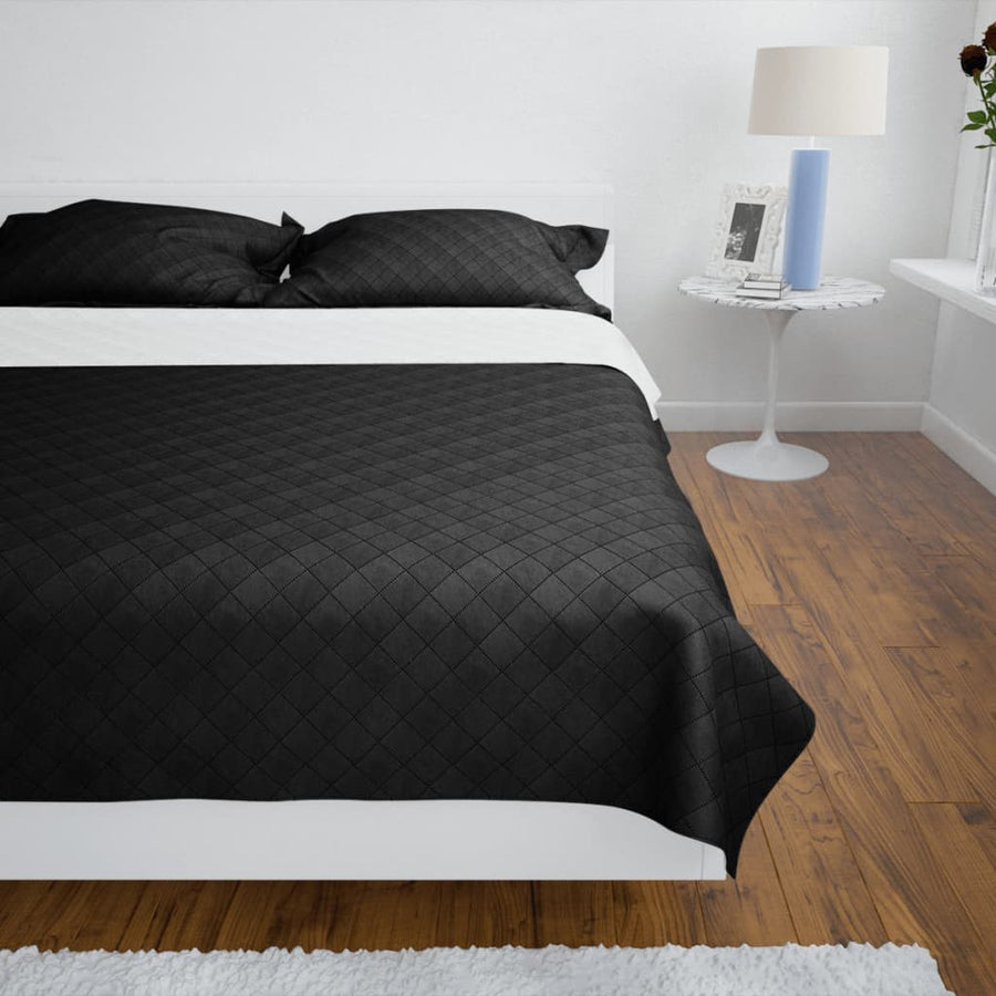 Bedsprei gewatteerd dubbelzijdig 170x210 cm zwart/wit