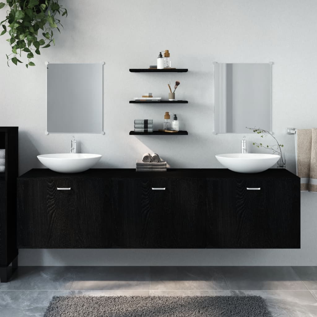 6-Delige Badkamermeubelset Bewerkt Hout Zwart