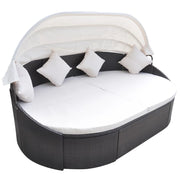Lounge bed with canopy poly rattan brown