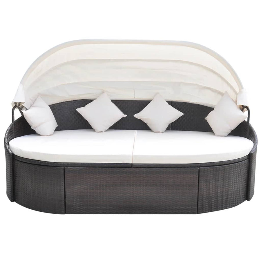 Loungebed Met Luifel Poly Rattan Bruin
