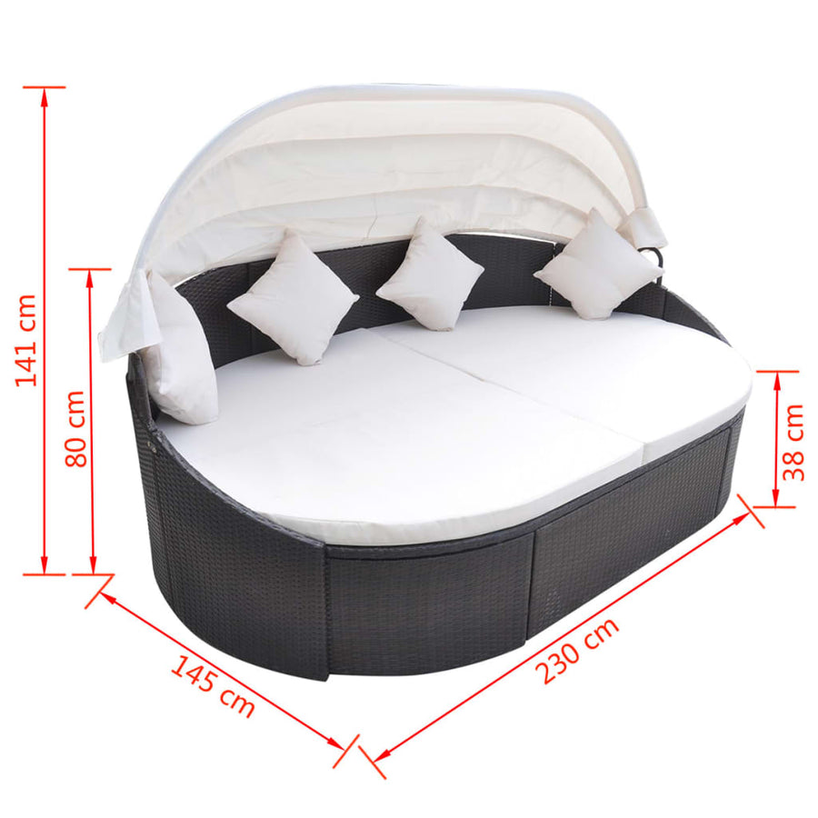 Loungebed Met Luifel Poly Rattan Bruin