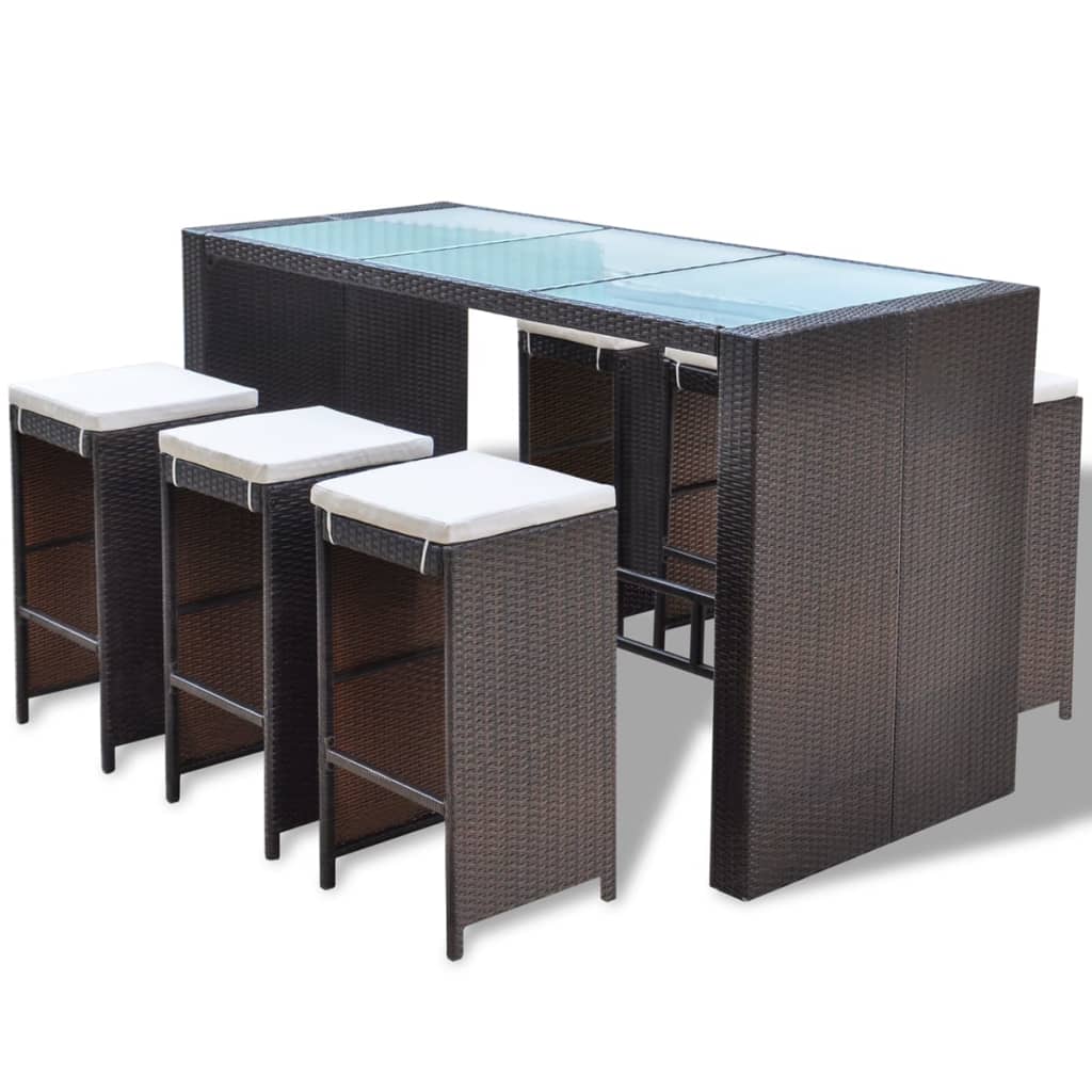 7-Delige Tuinbarset Met Kussens Poly Rattan Bruin