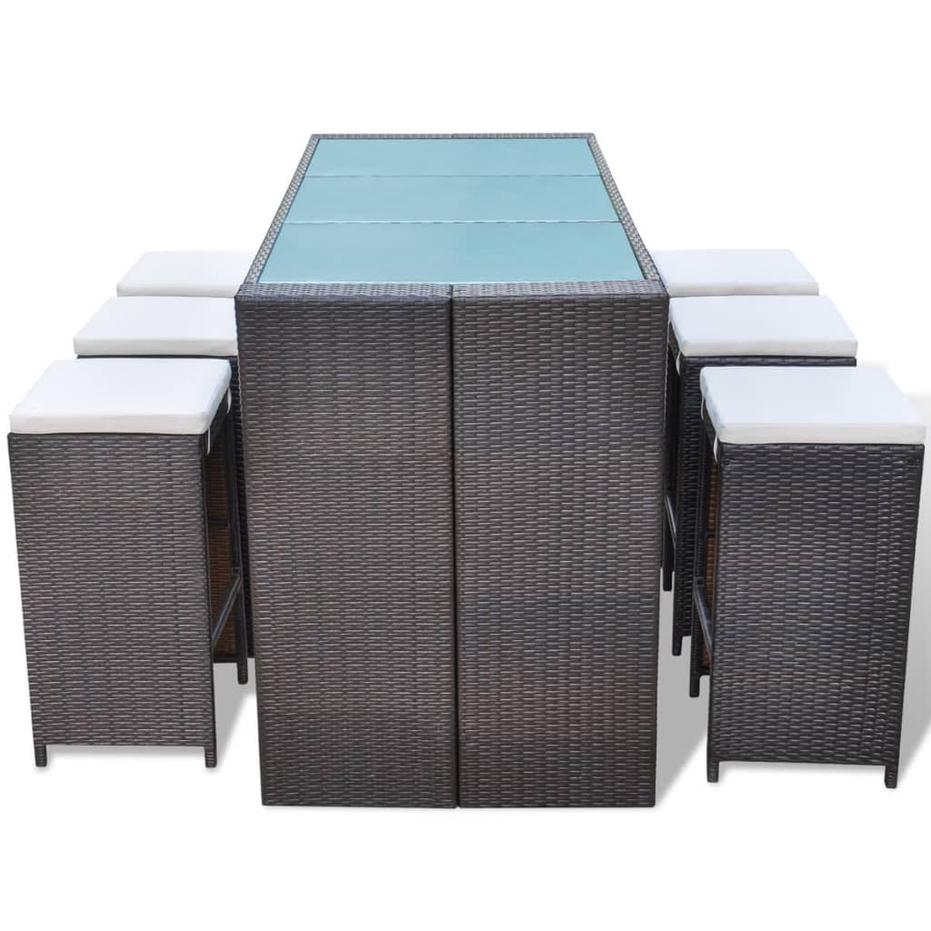 7-Delige Tuinbarset Met Kussens Poly Rattan Bruin