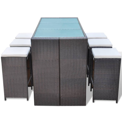 7-Delige Tuinbarset Met Kussens Poly Rattan Bruin