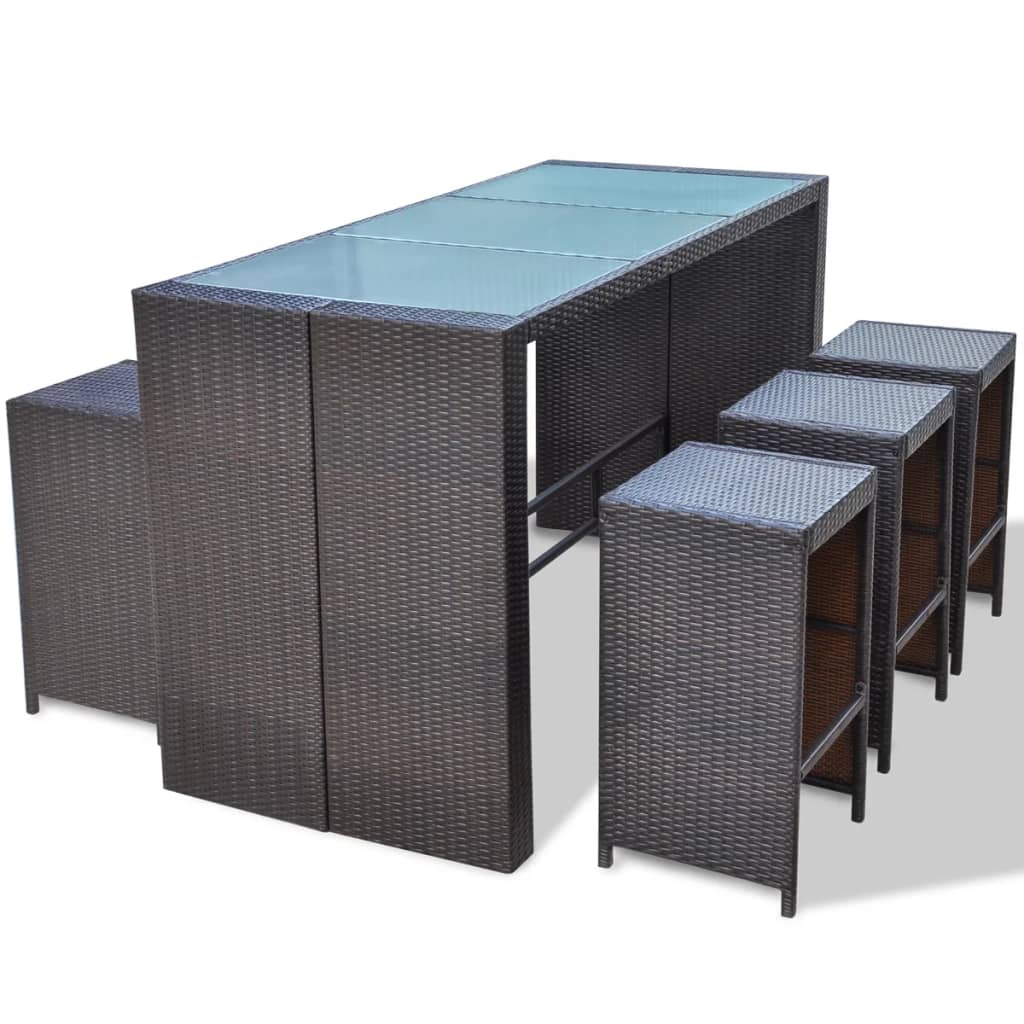 7-Delige Tuinbarset Met Kussens Poly Rattan Bruin