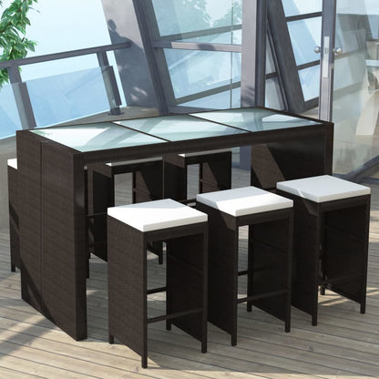 7-Delige Tuinbarset Met Kussens Poly Rattan Bruin