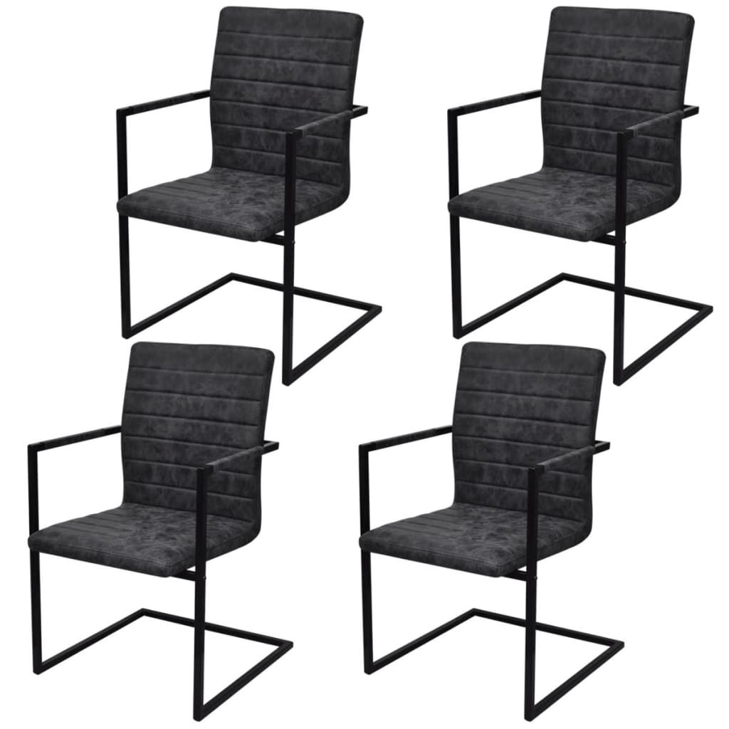 Eetkamerstoelen Kunstleer 4 Zwart Gestreept patroon