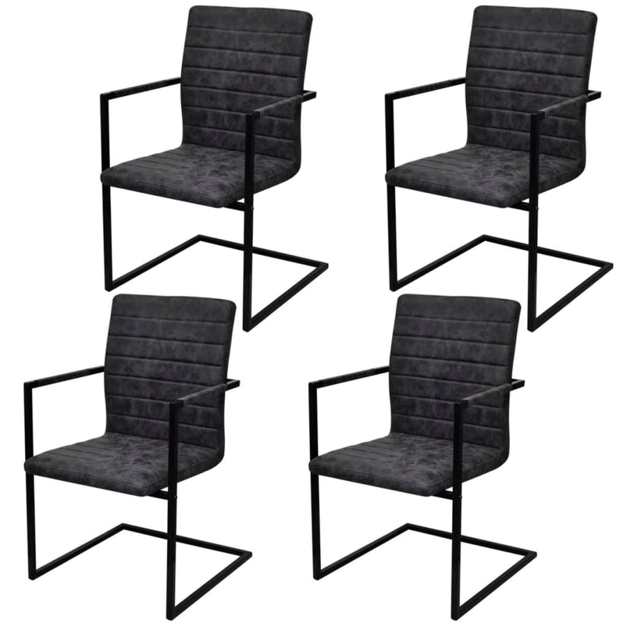 Eetkamerstoelen Kunstleer 4 Zwart Gestreept patroon