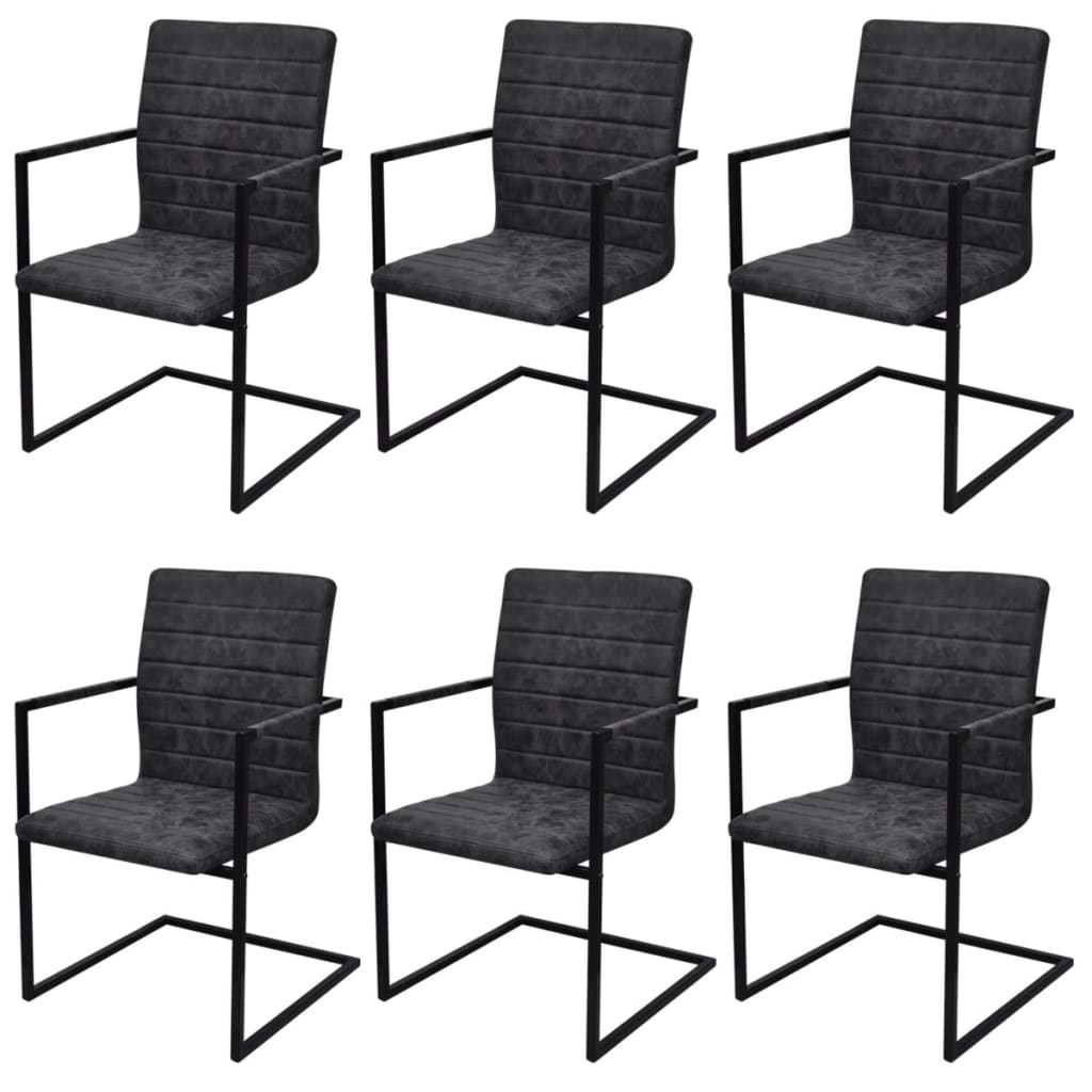 Eetkamerstoelen Kunstleer 6 Zwart Gestreept patroon