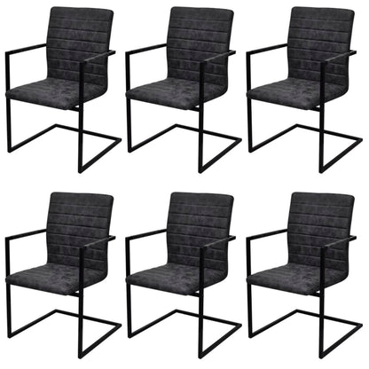 Eetkamerstoelen Kunstleer 6 Zwart Gestreept patroon