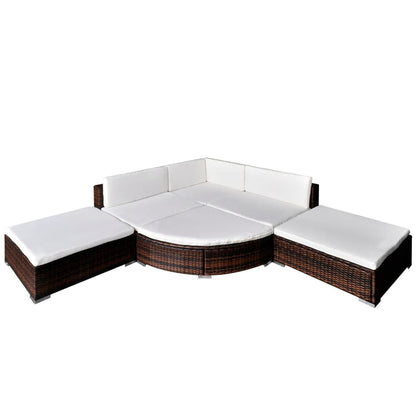 6-Delige Loungeset Met Kussens Poly Rattan Bruin