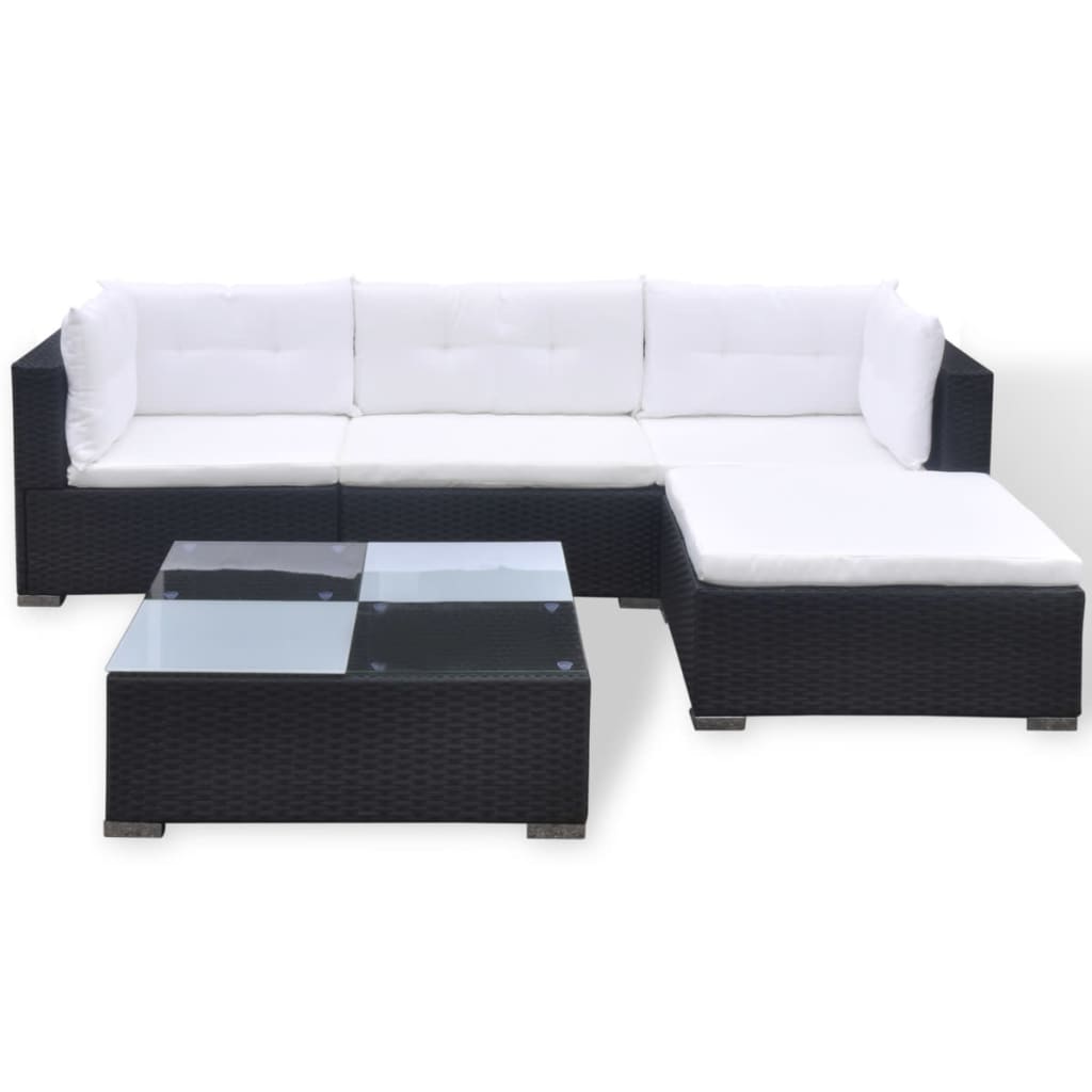 -Delige Loungeset Met Kussens Poly Rattan Zwart