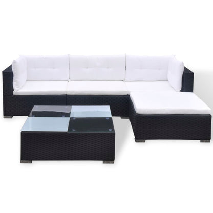 -Delige Loungeset Met Kussens Poly Rattan Zwart
