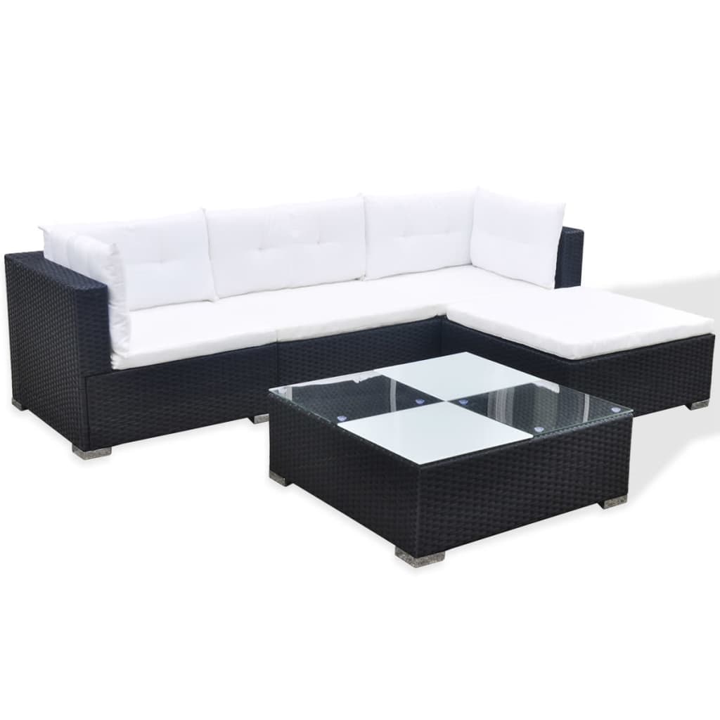 -Delige Loungeset Met Kussens Poly Rattan Zwart