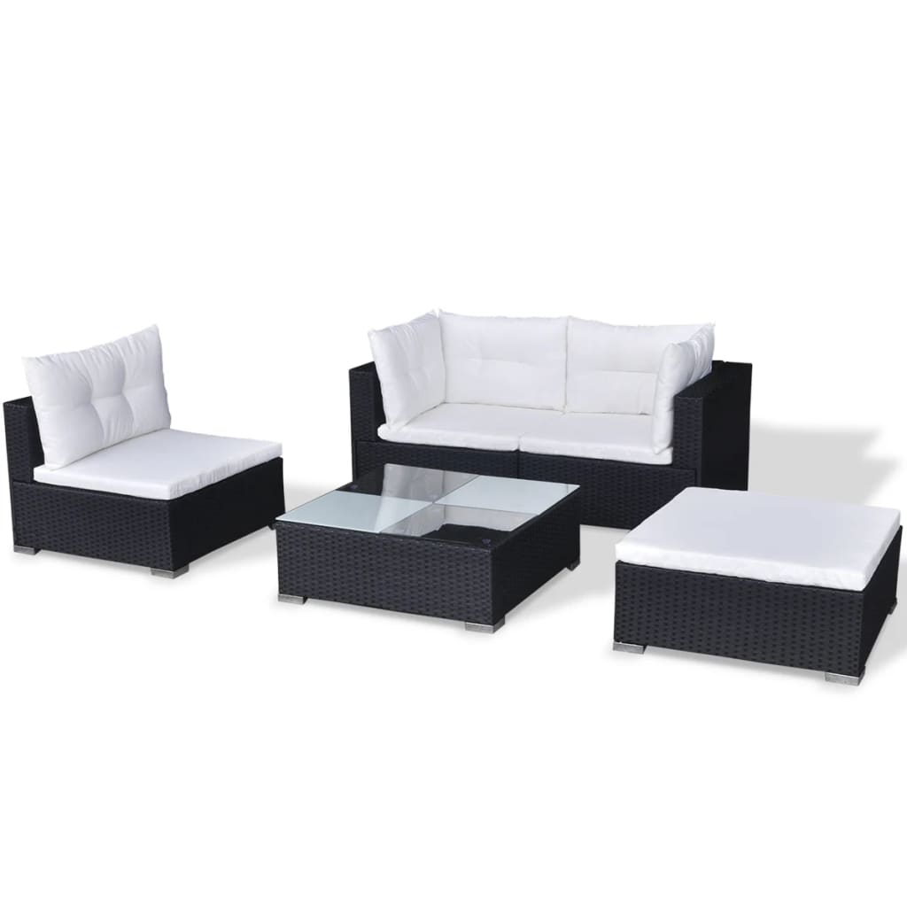 -Delige Loungeset Met Kussens Poly Rattan Zwart