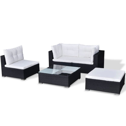 -Delige Loungeset Met Kussens Poly Rattan Zwart